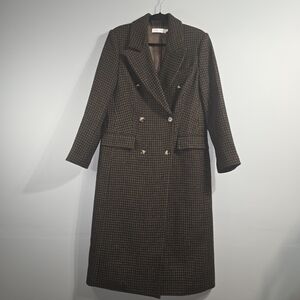 Elegant Brown Houndstooth Women's Coat